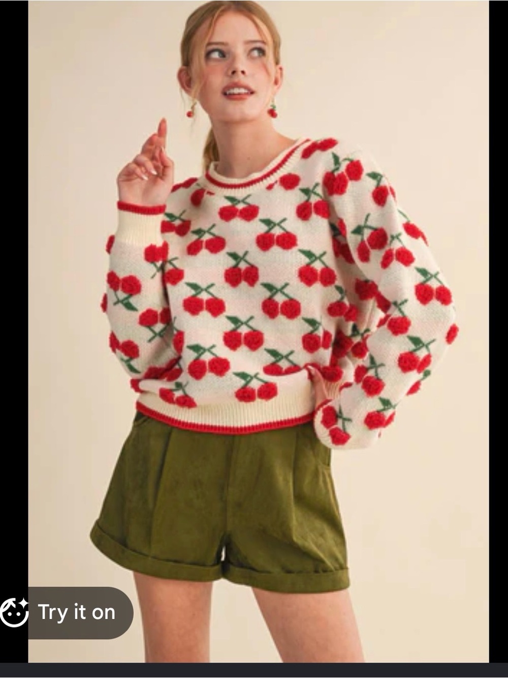 Cherry Print Crewneck Sweater